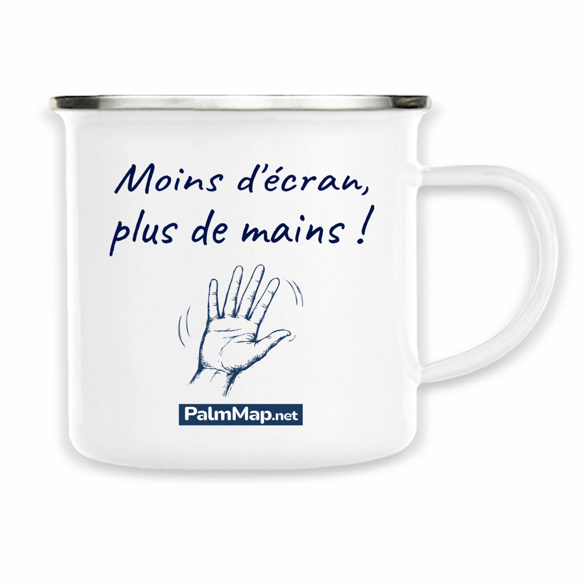 Mug métal "Plus de mains !" - face_blanc